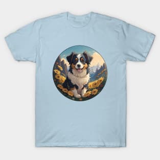 Mini Australian Shepherd Field Of Daisies T-Shirt